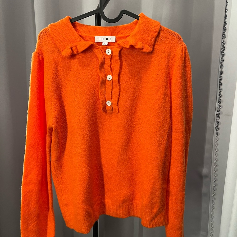 THML Vibrant Orange Polo Style Sweater